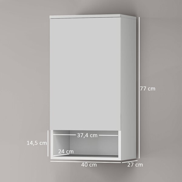 HOMCOM Koupelnová skříňka, nástěnná skříňka s dveřmi, nastavitelnými policemi, rozměry 40 x 27 x 77 cm, bílá | Aosom