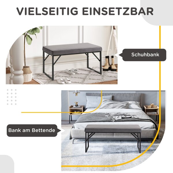 HOMCOM Čalouněná lavice s efektem sametu, lavice na postel se železnými nohami, botníková lavice do ložnice, obývacího pokoje, chodby 100 x 35 x 47 cm