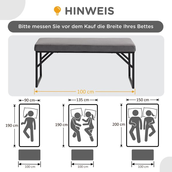 HOMCOM Čalouněná lavice s efektem sametu, lavice na postel se železnými nohami, botníková lavice do ložnice, obývacího pokoje, chodby 100 x 35 x 47 cm