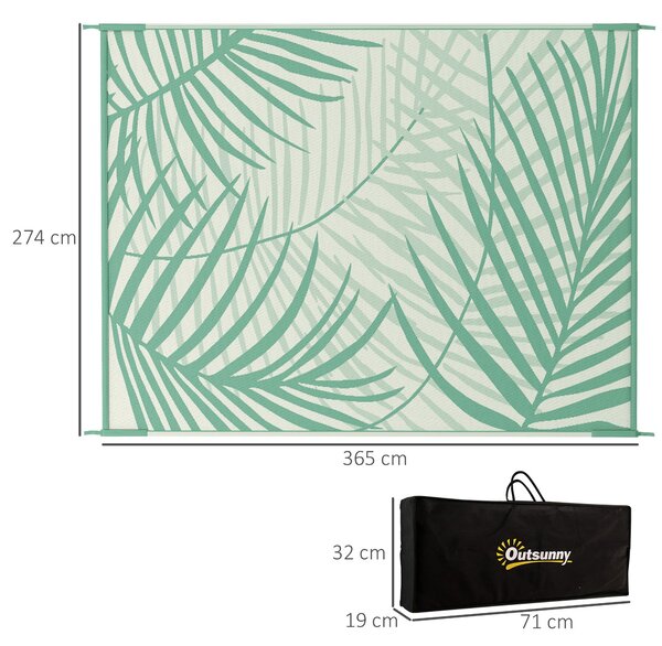 Outsunny Venkovní Koberec s Příruční Taškou, Reverzibilní Plastový Koberec Vodotěsný na Balkon pro Kempování, Terasu, Zelený, 365 x 274 cm | Aosom