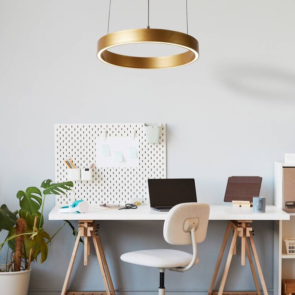Searchlight Závěsné světlo Layla, zlatá, Ø 44 cm s nastavitelnou výškou, stmívatelný, Mosaz / zlato, Obývací pokoj / jídelna, kov, Moderní
