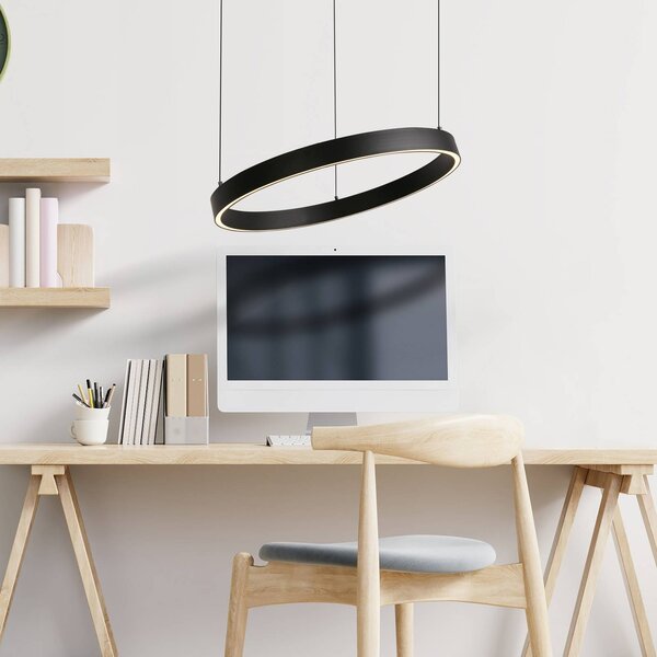 Searchlight LED závěsné světlo Layla, černá, Ø 44 cm s nastavitelnou výškou, stmívatelný, Černá, Obývací pokoj / jídelna, kov, Moderní