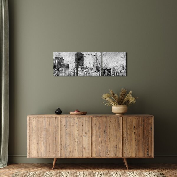 Obraz - Coffee art city (s hodinami) (90x30 cm)