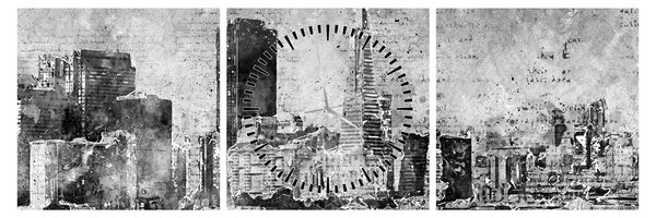 Obraz - Coffee art city (s hodinami) (90x30 cm)