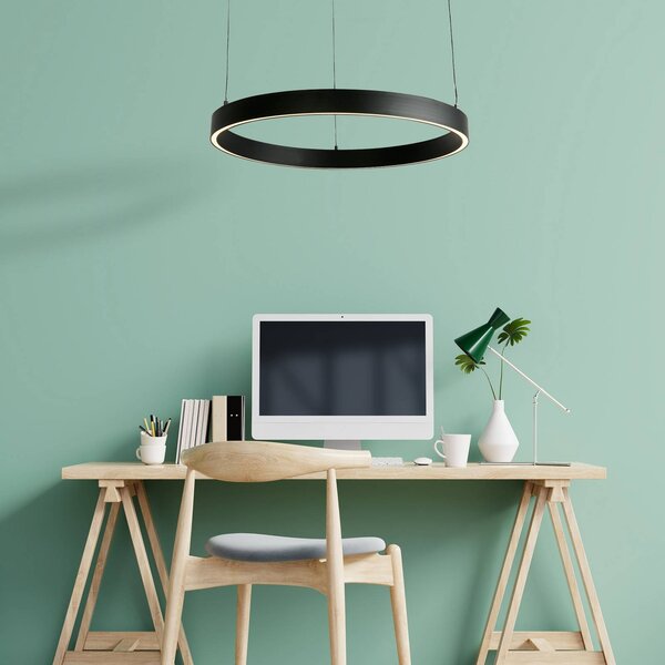 Searchlight Závěsné světlo Layla, černá, Ø 64 cm s nastavitelnou výškou, stmívatelný, Černá, Obývací pokoj / jídelna, kov, Moderní