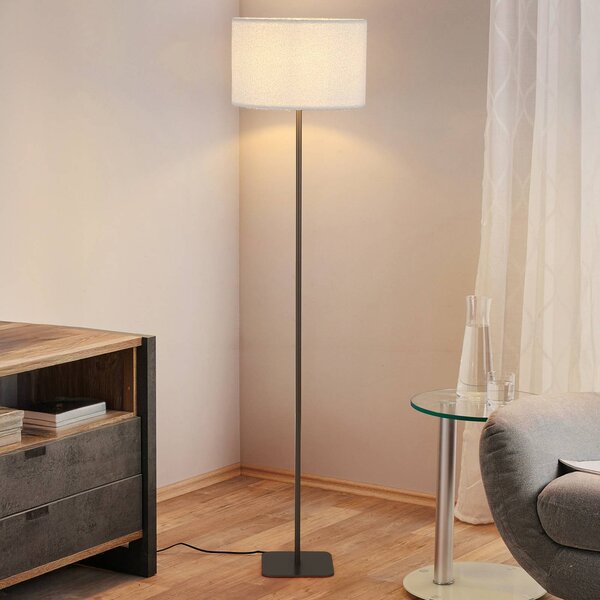 Searchlight Stojací lampa Chelsea, hnědá/bílá, výška 150 cm, kov/látka, Bílá / opál, Obývací pokoj / jídelna, kov, Moderní
