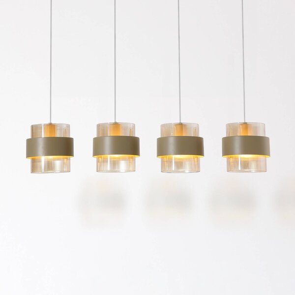 Searchlight Závěsné světlo Royal, šedá/jantarová, délka 80 cm, sklo/kov, 4 žárovky, Hliník / šedá / zinek, Obývací pokoj / jídelna, kov