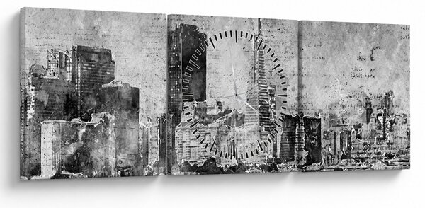 Obraz - Coffee art city (s hodinami) (90x30 cm)