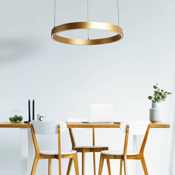 Searchlight Závěsné světlo Layla, zlatá, Ø 64 cm s nastavitelnou výškou, stmívatelný, Mosaz / zlato, Obývací pokoj / jídelna, kov, Moderní