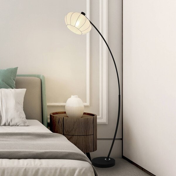 Searchlight Stojací lampa Radiant, černá/bílá, výška 156 cm, kov/látka, Černá, Obývací pokoj / jídelna, kov