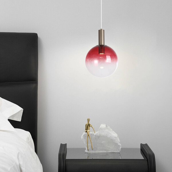 Searchlight Závěsné světlo Ombre, kulaté, červené/bílé, Ø 30 cm, sklo, stmívatelný, Červená, Obývací pokoj / jídelna, Sklo
