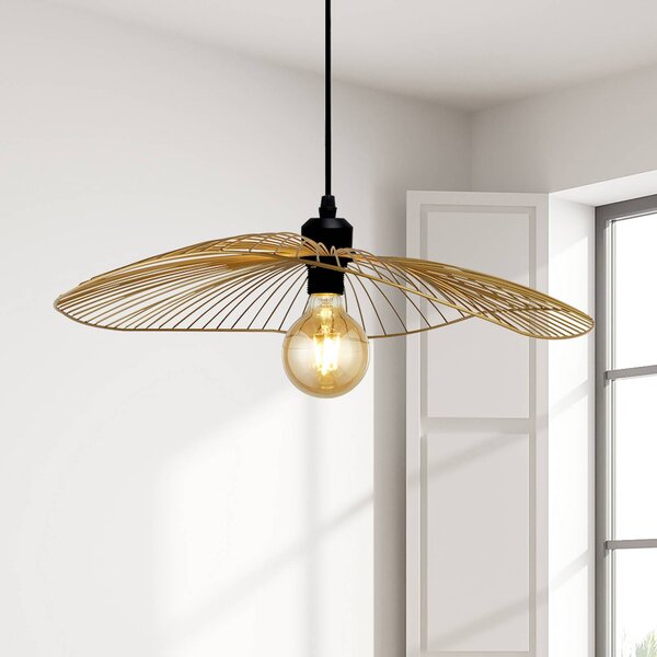 Searchlight Závěsné světlo Wave, černé/zlaté, Ø 51 cm, kov, stmívatelný, Černá, Obývací pokoj / jídelna, kov