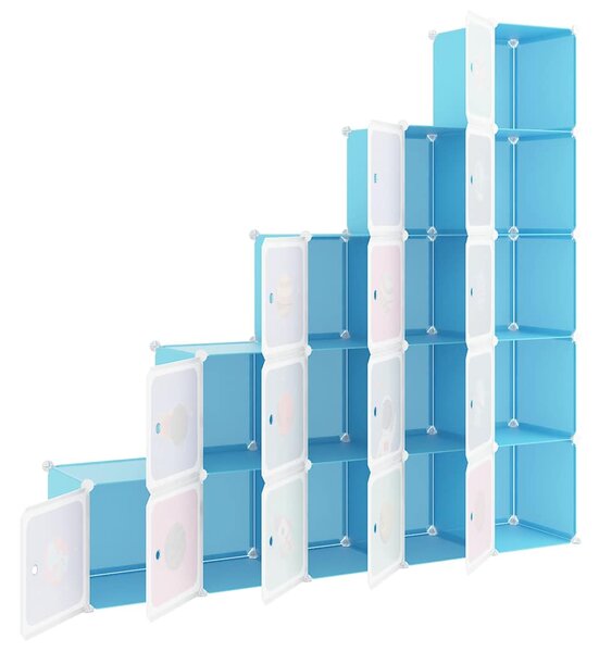 Dětská modulární skříň s 15 úložnými boxy modrá PP 340576