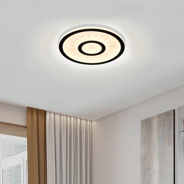 Searchlight LED stropní svítidlo Roundel, bílé/černé, Ø 35 cm, železo/akryl, stmívatelný, Bílá / opál, Obývací pokoj / jídelna, kov, Moderní