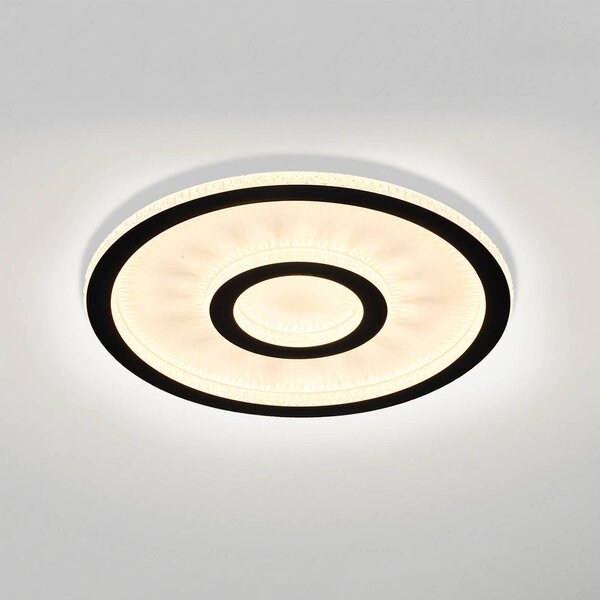 Searchlight LED stropní svítidlo Roundel, bílé/černé, Ø 35 cm, železo/akryl, stmívatelný, Bílá / opál, Obývací pokoj / jídelna, kov, Moderní