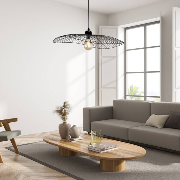 Searchlight Závěsné světlo Wave, černé, Ø 71 cm, kov, stmívatelný, Černá, Obývací pokoj / jídelna, kov