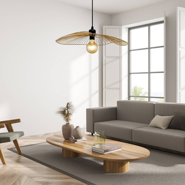 Searchlight Závěsné světlo Wave, černé/zlaté, Ø 51 cm, kov, stmívatelný, Černá, Obývací pokoj / jídelna, kov