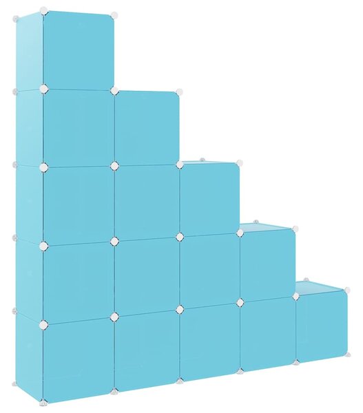 Dětská modulární skříň s 15 úložnými boxy modrá PP 340576
