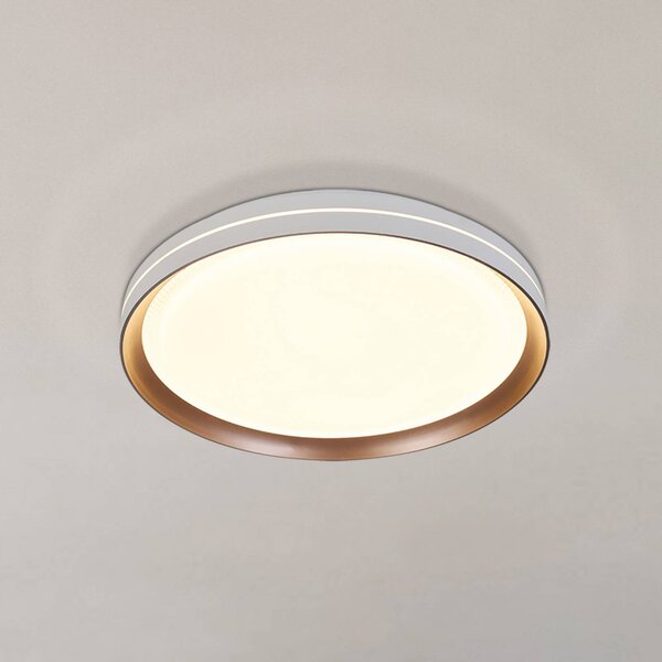 Searchlight LED stropní svítidlo Saucer, bílé/latte, Ø 39 cm, železo/akryl, stmívatelný, Bílá / opál, Obývací pokoj / jídelna, kov, Moderní