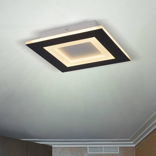 Searchlight LED stropní svítidlo Squary, délka 39 cm, černé/bílé železo,, stmívatelný, Černá, Obývací pokoj / jídelna, kov, Moderní