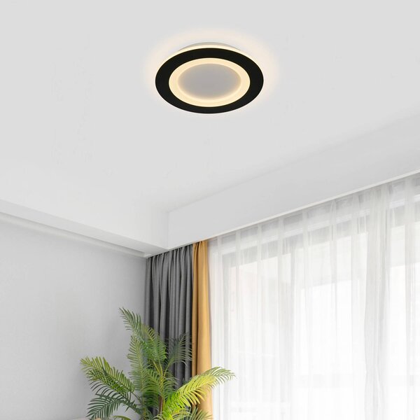 Searchlight LED stropní svítidlo Ringo, Ø 39 cm, černá/bílá, železo/akryl,, stmívatelný, Černá, Obývací pokoj / jídelna, kov, Moderní