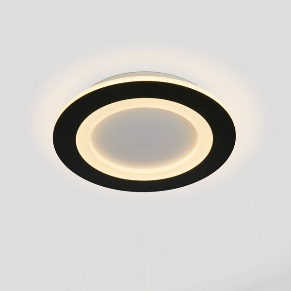 Searchlight LED stropní svítidlo Ringo, Ø 39 cm, černá/bílá, železo/akryl,, stmívatelný, Černá, Obývací pokoj / jídelna, kov, Moderní