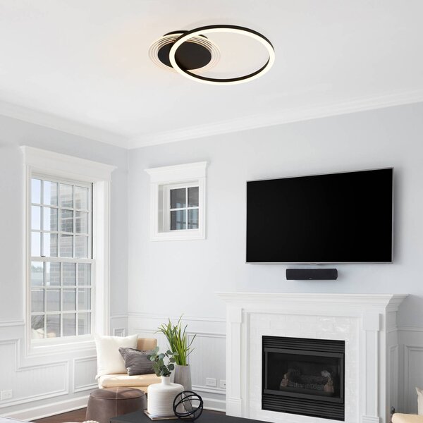 Searchlight LED stropní svítidlo Contour, matná černá, délka 40 cm, železo/akryl, stmívatelný, Černá, Obývací pokoj / jídelna, kov, Moderní