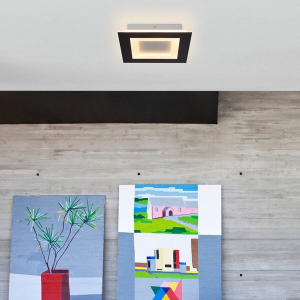 Searchlight LED stropní svítidlo Squary, délka 25 cm, černé/bílé železo,, stmívatelný, Černá, Obývací pokoj / jídelna, kov, Moderní