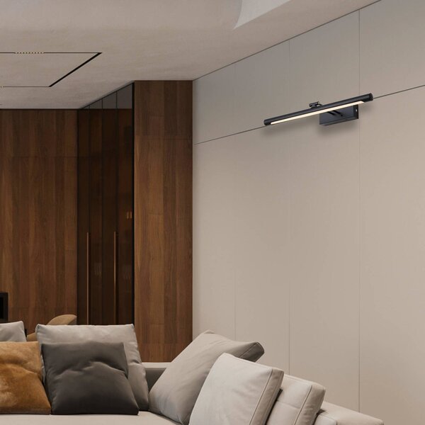 Searchlight LED nástěnné světlo na akumulátor Holton, matná černá, šířka 45 cm,, stmívatelný, Černá, Obývací pokoj / jídelna, kov, Moderní, Nástěnné bodové svítidlo