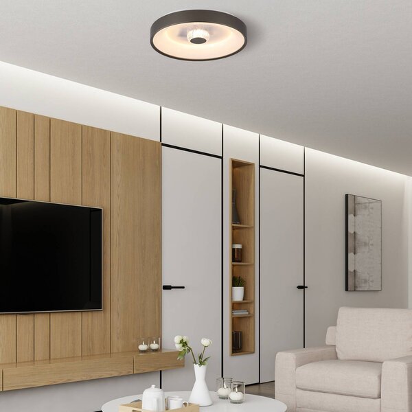 Searchlight LED stropní svítidlo Polka, latte/bílá, Ø 38 cm, železo/akryl, stmívatelný, Hnědá / rez, Obývací pokoj / jídelna, kov, Moderní