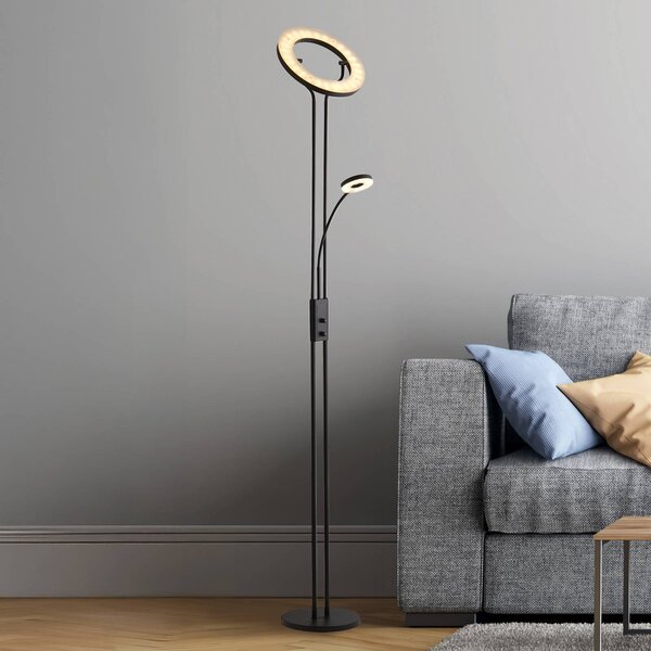 Searchlight LED stojací lampa Mother & Child, černá, na čtení, stmívatelná, stmívatelný, Černá, Obývací pokoj / jídelna, kov, Moderní