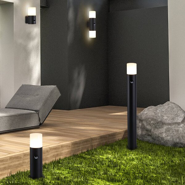 Searchlight Osvětlení cesty Cannes, výška 80 cm, černé, kovové, se senzorem, Černá, Hliník, Moderní