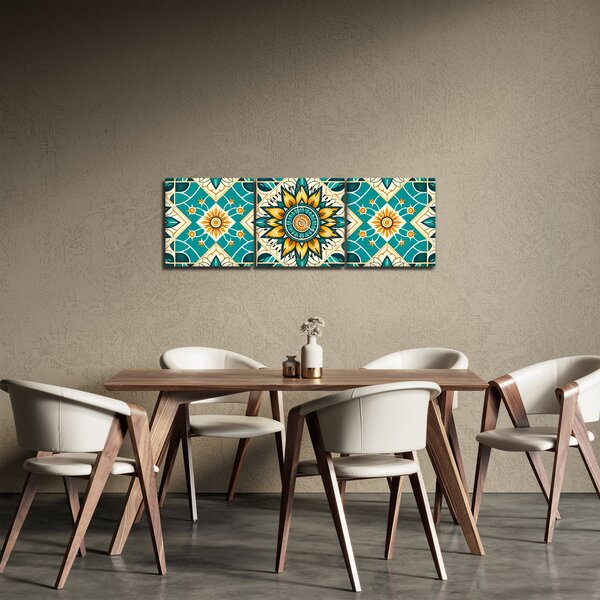Obraz - Tyrkysový vzor (s hodinami) (90x30 cm)