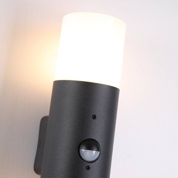 Searchlight Venkovní nástěnné svítidlo Cannes, výška 30 cm, černá/bílá, 2 žárovky, senzor, Černá, Hliník, Moderní
