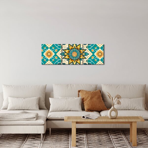 Obraz - Tyrkysový vzor (s hodinami) (90x30 cm)