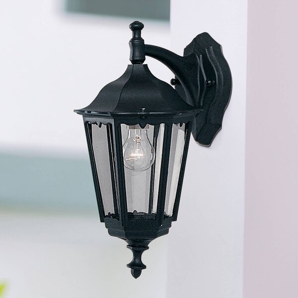 Searchlight Venkovní nástěnné svítidlo Alex, výška 44 cm, černá/čirá, kov/sklo, Černá, Hliník, Starožitný, Lucerna