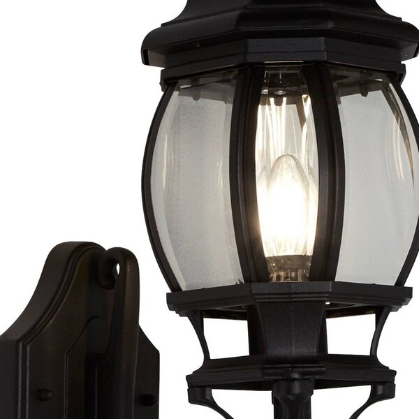 Searchlight Venkovní nástěnné svítidlo Bel Aire, výška 46 cm, černá/čirý kov/sklo, Černá, Hliník, Starožitný, Lucerna