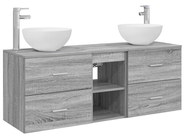 Sada koupelnových skříněk 3 ks Šedý Sonoma 129 x 35 x 80 cm 3405792