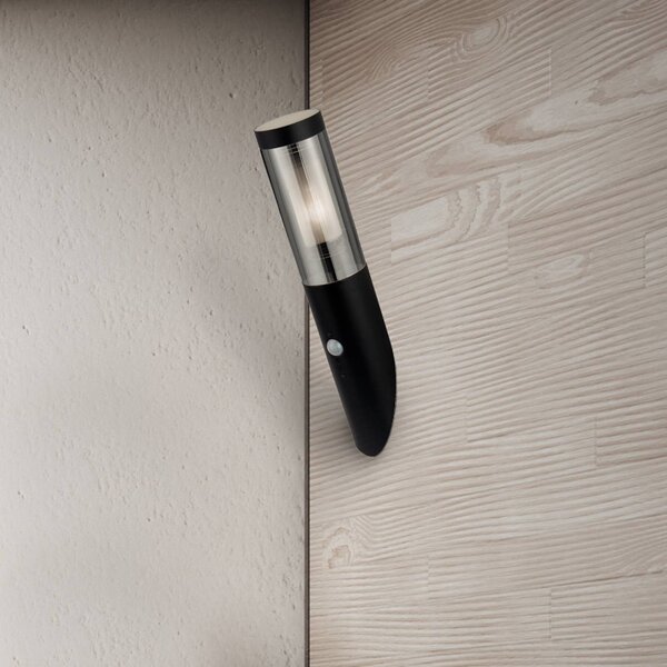 Searchlight Venkovní nástěnné svítidlo Batton, výška 40 cm, černá/kouřově šedá, s čidlem, Černá, Hliník, Moderní