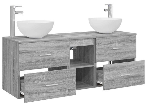 Sada koupelnových skříněk 3 ks Šedý Sonoma 129 x 35 x 80 cm 3405792