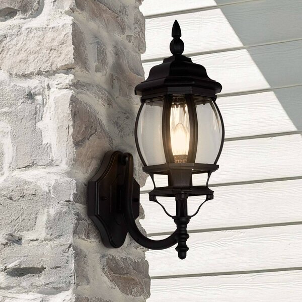 Searchlight Venkovní nástěnné svítidlo Bel Aire, výška 46 cm, černá/čirý kov/sklo, Černá, Hliník, Starožitný, Lucerna