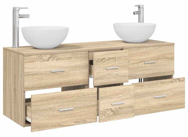 Sada koupelnových skříněk 3 ks Dub sonoma 129 x 35 x 80 cm 3405797