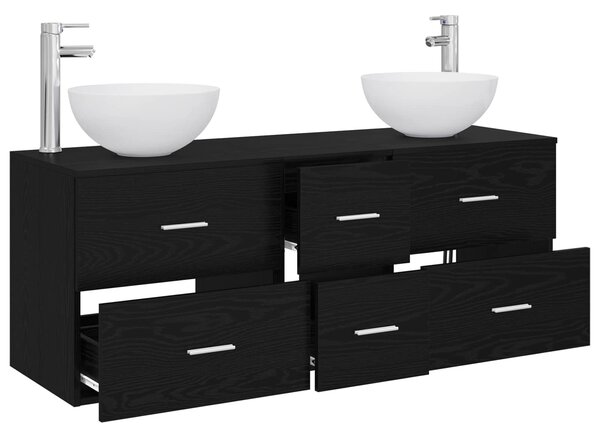 Sada koupelnových skříněk 3 ks Černý dub 129 x 35 x 80 cm 3405796