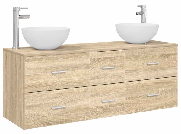 Sada koupelnových skříněk 3 ks Dub sonoma 129 x 35 x 80 cm 3405797