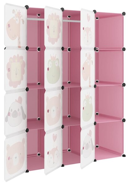 Dětská modulární skříň s 12 úložnými boxy růžová PP 340581