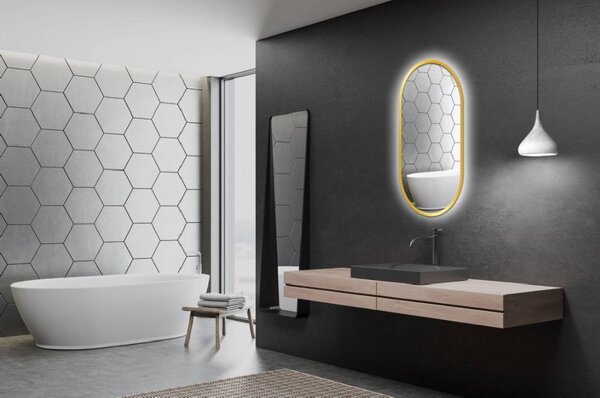 Venti Oslo zrcadlo 50x90 cm oválný s osvětlením zlatá 5907722357007
