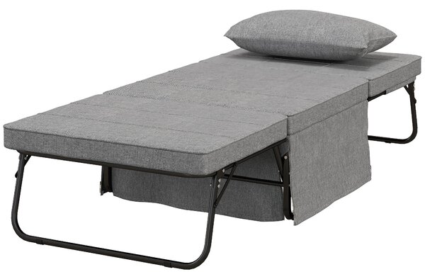 HOMCOM 4-v-1 skládací postel 75x190 cm, skládací postel pro dospělé s 8 cm tloušťkou matrace, cestovní postel s kovovým rámem, nastavitelné jednolůžko