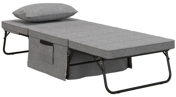 HOMCOM 4-v-1 skládací postel 75x190 cm, skládací postel pro dospělé s 8 cm tloušťkou matrace, cestovní postel s kovovým rámem, nastavitelné jednolůžko