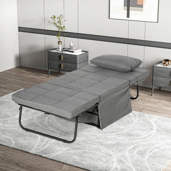 HOMCOM 4-v-1 skládací postel 75x190 cm, skládací postel pro dospělé s 8 cm tloušťkou matrace, cestovní postel s kovovým rámem, nastavitelné jednolůžko