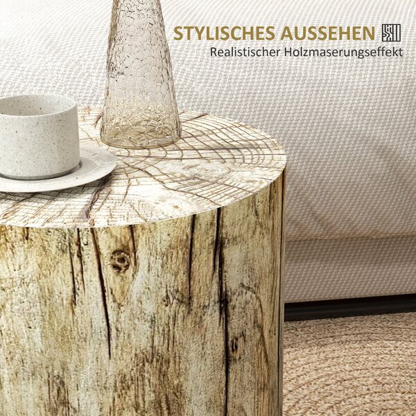 HOMCOM Cofee Table v designu stromového pařezu, Kruh, Noční stolek, Vedlejší stolek do obývacího pokoje, Zahrady, Přírodní, Ø37 x 43 cm | Aosom